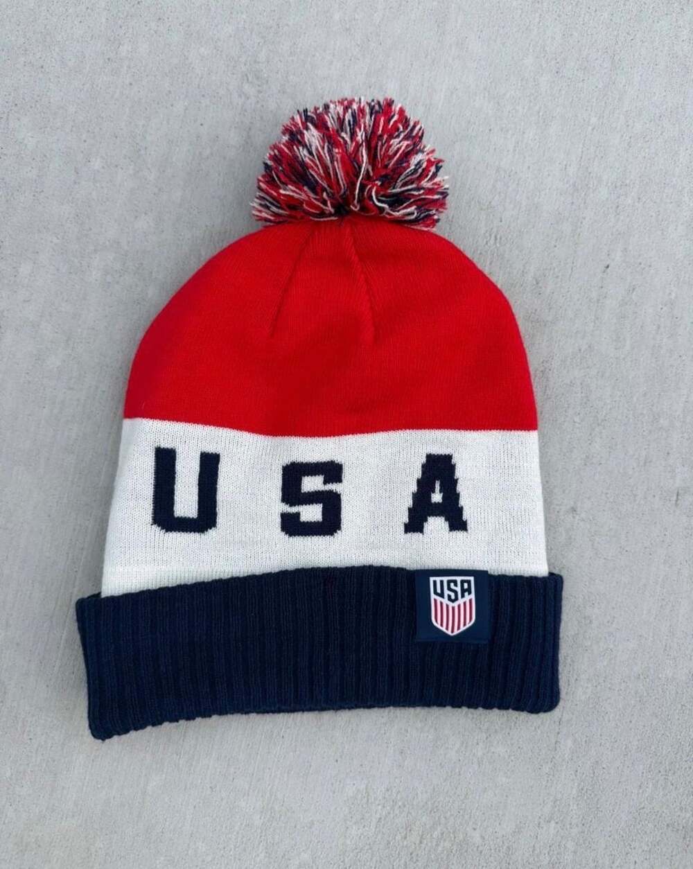 Nike USA Beanie Hat Red White Blue Pom Cuffed